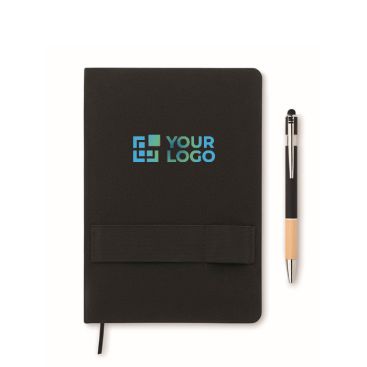 Carnet et stylo avec bande élastique et pages lignées A5