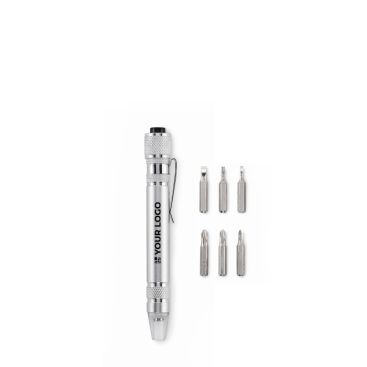 Outil multifonction en aluminium en forme de stylo avec lampe torche