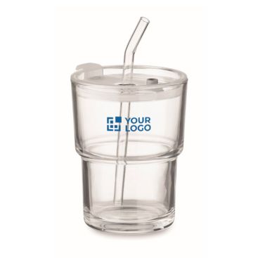 Verre avec couvercle anti-goutte et paille en verre 300ml
