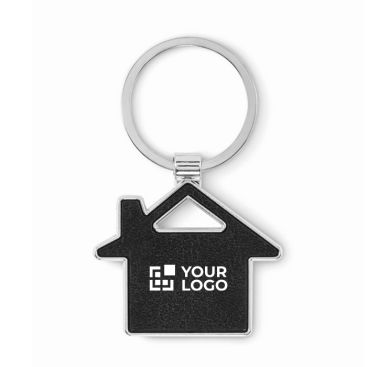 Porte-clés métallique forme de maison incrustation cuir synthétique