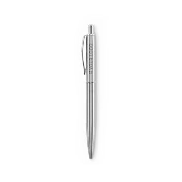Stylo à bouton-poussoir en acier inoxydable dans un étui, encre bleue