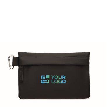 Pochette en polyester et PU avec mousqueton sur le côté