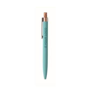 Stylo en aluminium recyclé avec bouton-poussoir en liège, encre bleue