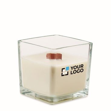 Grande bougie parfum vanille dans un pot en verre avec une mèche