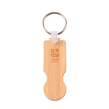 Porte-clés en bambou avec jeton pour chariot, format compact
