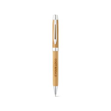 Stylo en bambou naturel avec clip métallique et encre bleue