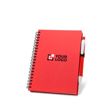 Carnet publicitaire avec anneaux et papier recyclé et stylo couleur bleu