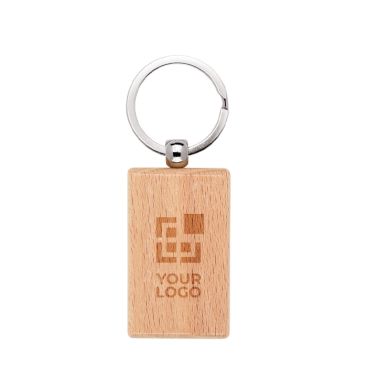Porte-clés rectangulaire en bois de hêtre avec anneau en métal