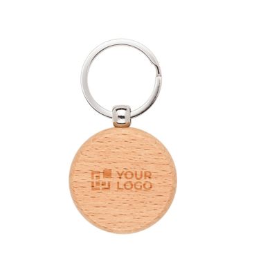 Porte-clés rond en bois de hêtre naturel avec anneau en métal
