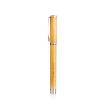Roller écologique en bambou bicolore avec bouchon et encre bleue avec zone d'impression