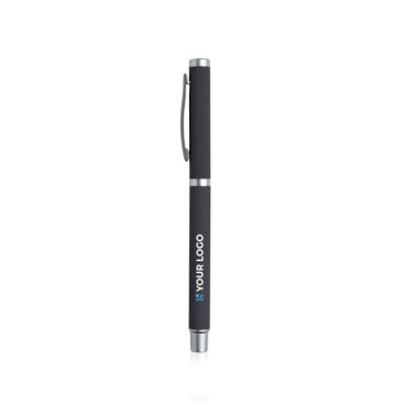 Roller en métal avec finition en gomme et bouchon à clip encre bleue avec zone d'impression