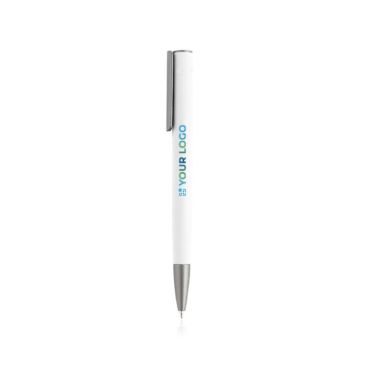 Stylo en aluminium recyclé avec finition en caoutchouc encre bleue avec zone d'impression