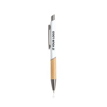 Stylo en aluminium recyclé avec prise en bambou à encre bleue