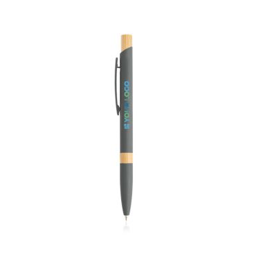 Stylo en aluminium recyclé avec détails en bambou à encre bleue