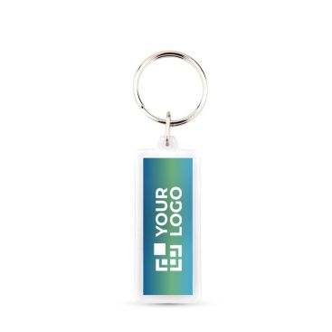 Porte-clés rectangulaire en plastique avec papier inséré des 2 côtés avec zone d'impression