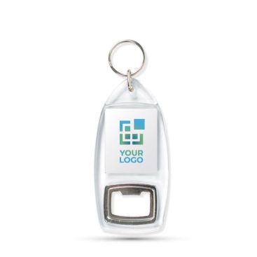 Porte-clés avec décapsuleur et capsule pour papier personnalisé avec zone d'impression