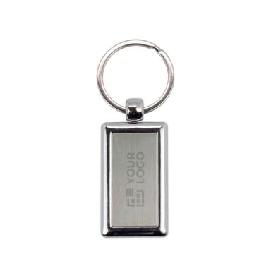 Porte-clés rectangulaire avec côté en plastique coloré et anneau métal avec zone d'impression