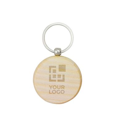 Porte-clés en bois de forme ronde avec grande zone de gravure avec zone d'impression