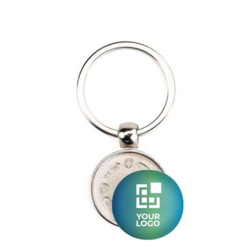 Porte-clés rond métal avec personnalisation recto-verso et couvercle avec zone d'impression