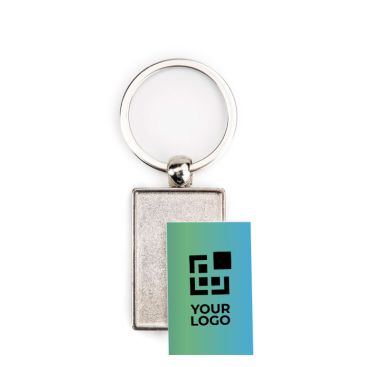 Porte-clés carré en métal avec papier insérable des deux côtés avec zone d'impression