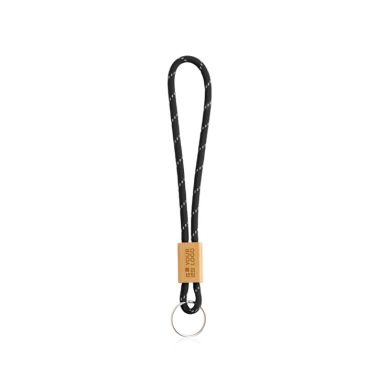 Porte-clés style tubulaire en polyester avec attache en bambou