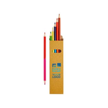 Boîte en carton avec fenêtre avec six crayons bicolores amusants avec zone d'impression