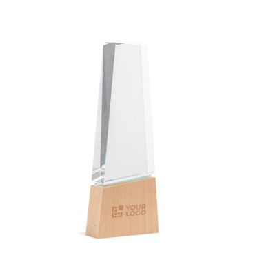 Trophée en verre stylisé avec base en bois pour une touche élégante