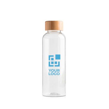 Bouteille en RPET avec bouchon en bambou, capacité de 500 ml avec zone d'impression