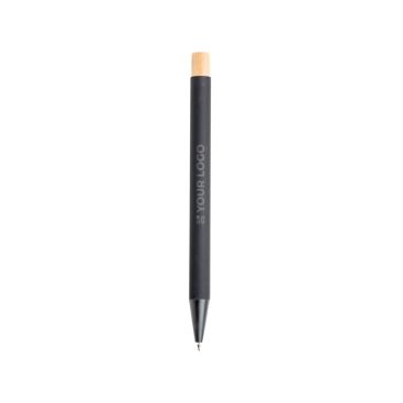 Stylo en aluminium recyclé avec bouton-poussoir en bambou, encre noire avec zone d'impression