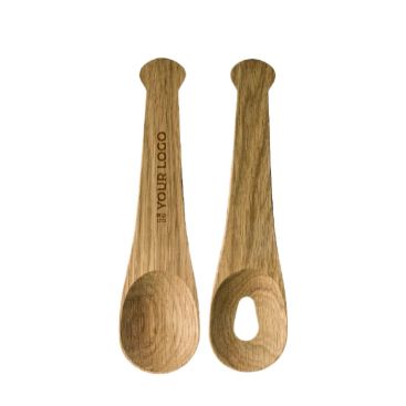 Ensemble de 2 ustensiles en chêne pour servir la salade avec zone d'impression