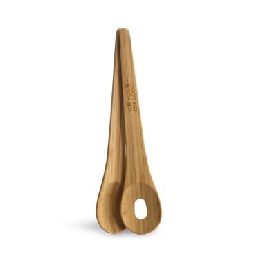 Ensemble de 2 ustensiles pour servir la salade en bambou avec zone d'impression