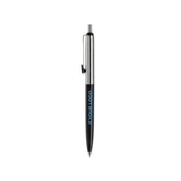 Stylo à bouton-poussoir en métal, détail coloré sur clip, encre bleue avec zone d'impression
