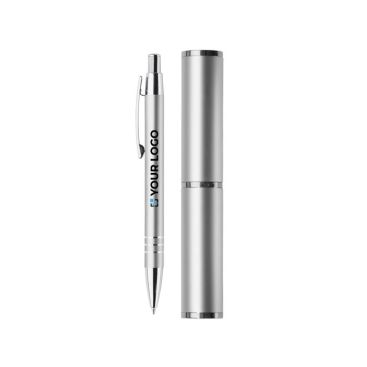 Stylo en aluminium avec étui assorti en forme de tube avec zone d'impression