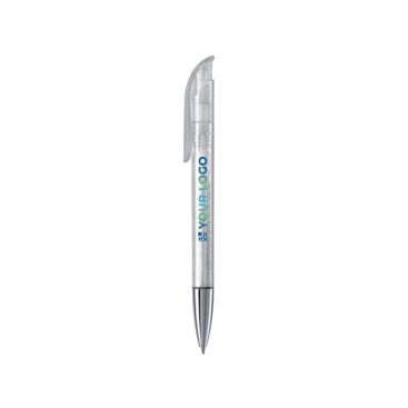 Stylo transparent en plastique avec pointe métallique, UE, encre bleue avec zone d'impression