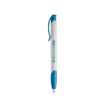 Stylo en plastique blanc avec clip incurvé coloré fabriqué en UE avec zone d'impression
