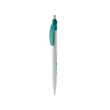 Stylo en plastique blanc avec clip incurvé coloré avec zone d'impression