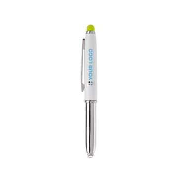 Stylo avec pointeur en différentes couleurs et lampe avec zone d'impression