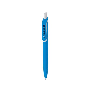 Stylo en plastique recyclé de couleurs avec bouton blanc avec zone d'impression