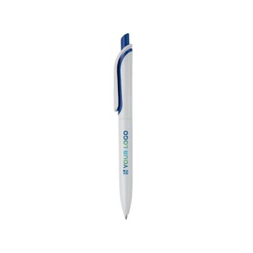 Stylo en plastique blanc avec bouton en couleurs vives fabrication UE avec zone d'impression