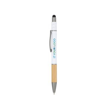 Stylo avec détail en bambou et spinner antistress encre bleue