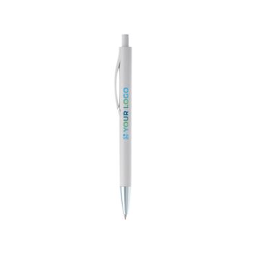 Stylo en plastique entièrement coloré avec pointe métallisée avec zone d'impression