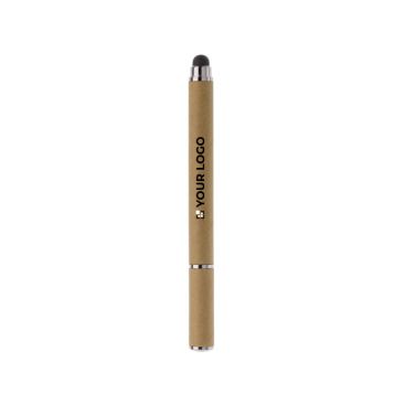 Stylo à encre bleue fait en papier recyclé avec capuchon et pointeur avec zone d'impression