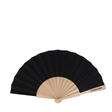 Eventail en RPET coloré avec manche en bois personnalisable