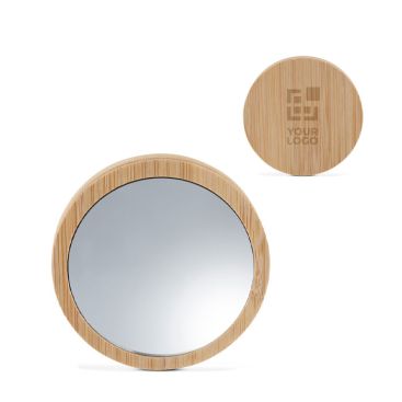 Miroir compact rond idéal pour les voyages fait en liège avec zone d'impression
