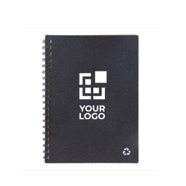 Carnet à spirale en cuir recyclé avec pages lignées FSC avec zone d'impression