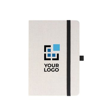 Cahier en coton recyclé et RPET avec pages lignées FSC A5 avec zone d'impression