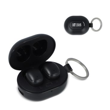 Petits écouteurs dans un boîtier format porte-clés