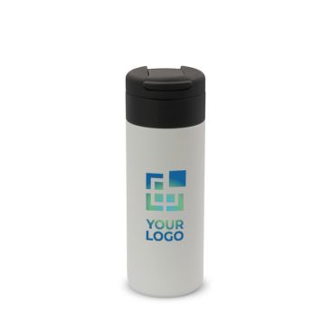 Gourde en acier inoxydable avec couvercle rabattable noir 400ml avec zone d'impression