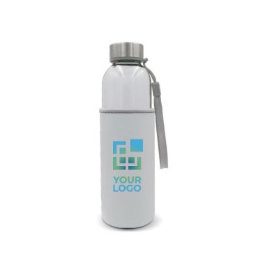 Gourde en verre avec bouchon à cordon de transport et housse 500ml avec zone d'impression