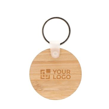 Porte-clés circulaire en bambou à personnaliser Ø45mm avec zone d'impression